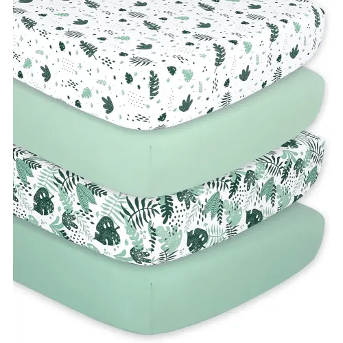 The Peanutshell 4-Pack Fitted Crib Sheet Set - Super Soft & Breathable Baby Girl or Boy Crib Sheets, Nursery Decor, Fit for Standard Mattress Cover - Green Botanical