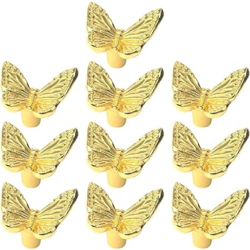 10 Pieces Vintage Butterfly Knobs, Single Hole Knobs with Screws for Furniture Home Drawer Pulls(Gold)