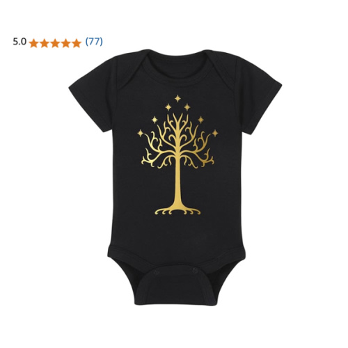 Fantasy Movie Baby Onesie - White Tree (3-6 Month - Black Fabric - Gold Design)