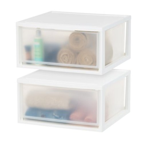 IRIS USA 47 Qt. Extra-Large Stackable Storage Drawer Plastic Drawer Organizer with Clear Doors, for Pantry Bedroom Closet Kitchen Under-Sink Home and Office De-Clutter Shoes and Crafts, White, 2-Pack