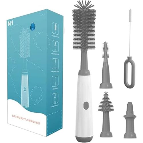 Electric Bottle Brush, Honboom Baby Bottle Cleaner, Rechargeable Waterproof Two-Speed Cleaning Mode Nipple Brush for Baby Bottles Pacifiers Straws Travel Bottle Brush Set
