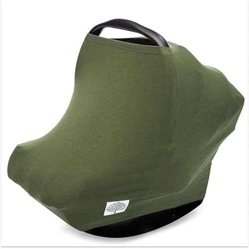 Parker Baby 4 in 1 Car Seat Cover for Girls and Boys - Stretchy Carseat Canopy, Nursing Cover, Grocery Cart Cover, High Chair Cover - “Pine”