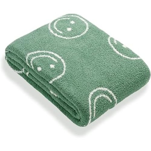 Baby Throw Blankets with Smiley Faces Soft Cozy Warm Blanket for Bed Sofa Travel (Smile,Forest Green,28"x40")