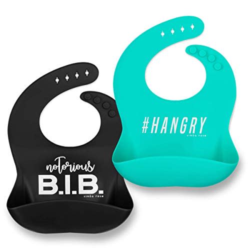 Simka Rose Silicone Baby Bibs with Food Catcher - Adjustable Soft Catch All Bib for Boys & Girls - High Chair Dining Table