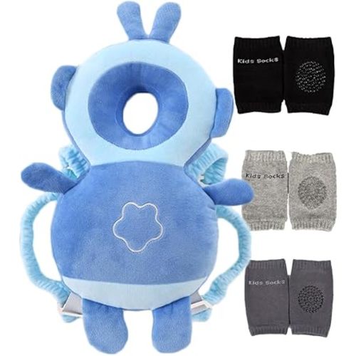 Feidoog Baby Head Protector Cushion Backpack with 3 Knee Pads for Walking & Crawling,Dark Blue
