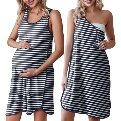 Ekouaer Labor and Delivery Gown for Hospital 3 in 1 Nursing Dress Sleeveless Maternity Snap Button Breastfeeding Nightgown