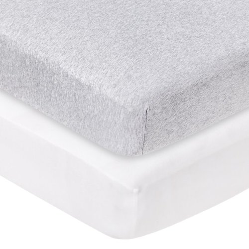 Little Star Organic 100% Pure Organic Cotton Fitted Jersey Knit Crib Sheets, 2 Pk, Gray/White