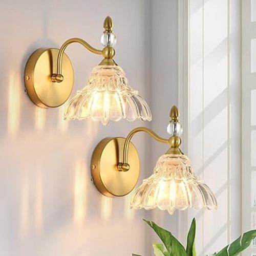 Vintage Wall Sconce Set of 2, Matte Brass Finish Bathroom Wall Sconce, Modern Wall Mount Lamp Light, Indoor Hardwired Vanity Wall Lighting for Bedroom Living Room Hallway