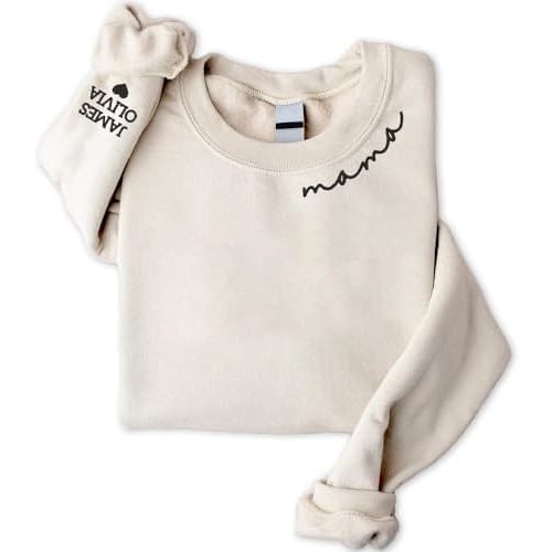 NAZENTI Embroidered Mama Sweatshirt, Mother’s Day Pullover, Grandma Crewneck, New Mom Apparel, Women’s Holiday Sweater