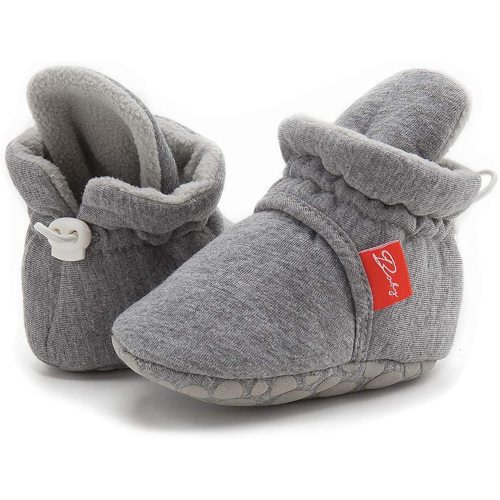 Sawimlgy Newborn Infant Baby Girl Boy Cotton Booties Stay On Sock Slippers Soft Bedroom Shoes Non-Skid Ankle Boots With Grippers Toddler Crib Warm Shoe First Walker Birthday Shower Gift