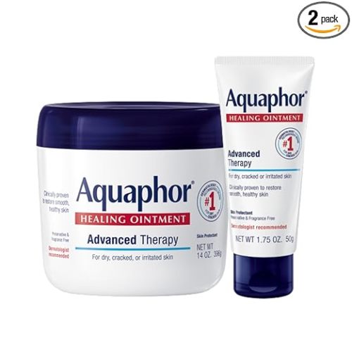 Aquaphor Healing Ointment Advanced Therapy Skin Protectant Skin Care Set, Body Moisturizer for Dry Skin, Minor Cuts and Burns, Dry Cuticles, Cracked Heels, Hands and Lips, 14 Oz Jar + 1.75 Oz Tube