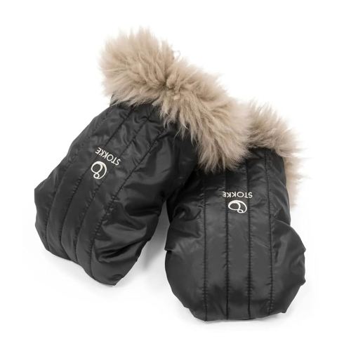 Stokke Stroller Mittens, Onyx Black - Soft Fleece Lining & Sheepskin Cuffs - Attach to All Stokke Strollers