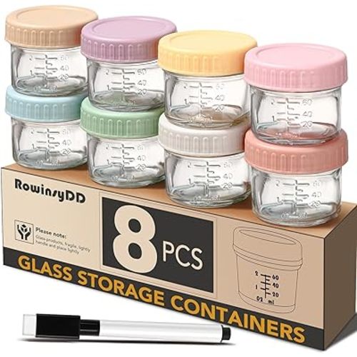 8 Pack Glass Baby Food Storage Containers, 4 oz Leakproof Baby Food Jars with Lids, Small Glass Food Containers for Infant Baby, Freezer Safe