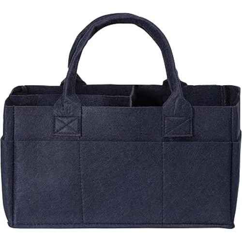 Sammy & Lou Diaper Caddy Organizer - Collapsible Tote Bag with Handles - Organizer for Diapers, Wipes & Baby Changing Supplies - Felt Storage Organizing Bin for Car, Desk, Nursery (Navy Blue)