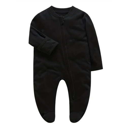 QEFJNO Newborn Unisex Baby Boys' Sleep and Play Footies Pajamas,2 Way Zipper with Mitten Cuffs Infant Sleeper Cotton PJs - Black