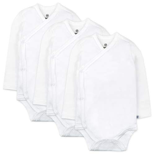 HonestBaby unisex-baby 3-pack Long Sleeve Side-snap Kimono Bodysuits Organic Cotton for Infant Baby Boys, Girls, Unisex