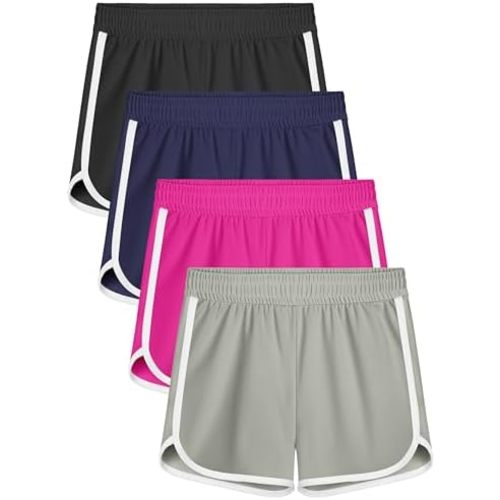 Resinta 4 Packs Girls Soccer Shorts Girls Athletic Shorts Quick Dry Workout Dolphin Kids Active Shorts