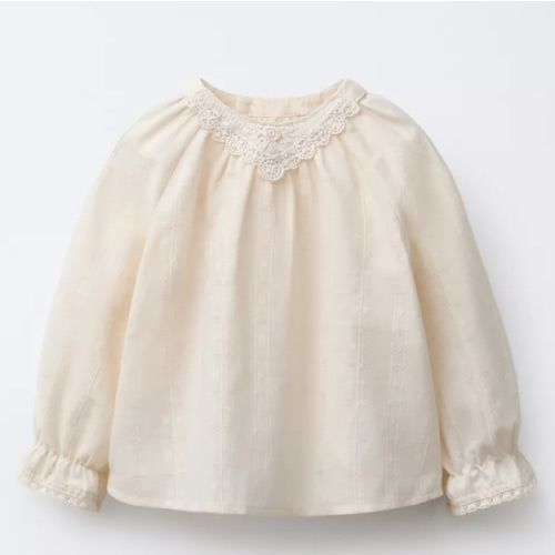 EMBROIDERED AND LACE BLOUSE - Ecru | ZARA United States
