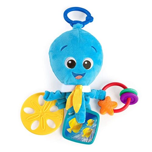 Baby Einstein Activity Arms Octopus BPA Free Clip on Stroller Toy with Rattle and Mirror, Age Newborn + , Blue - Activity Arms Stroller Toy