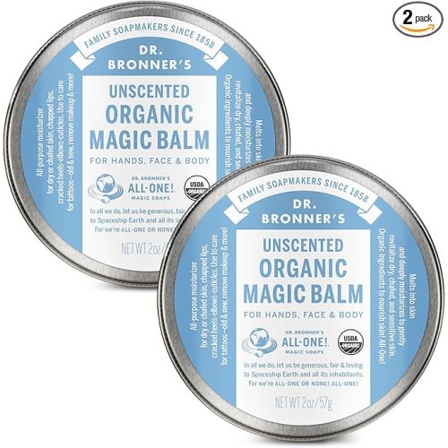 Dr. Bronner's - Organic Magic Balm - Baby Unscented, Made with Organic Beeswax & Hemp Oil, Moisturizes & Soothes Hands, Face & Body (2 oz, 2-Pack)