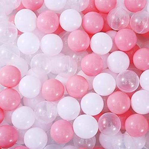 Ball Pit Balls for Kids, 300 pcs 2.15 Inches Small Size Thicken Soft Plastic Crush Proof Ball Pit Balls BPA Phthalate Free Baby Toddler Toy Ball with 3 Color White Clear and Pink