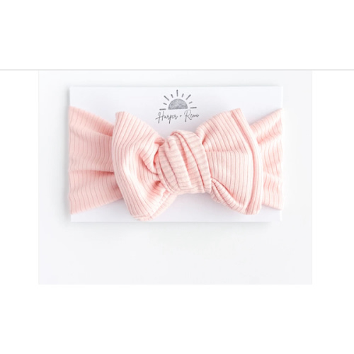 Light Pink Ribbed Baby Headband, Top Knot or Oversized Bow | Oversized Bow / Newborn (13"-16") | Harper + Remi