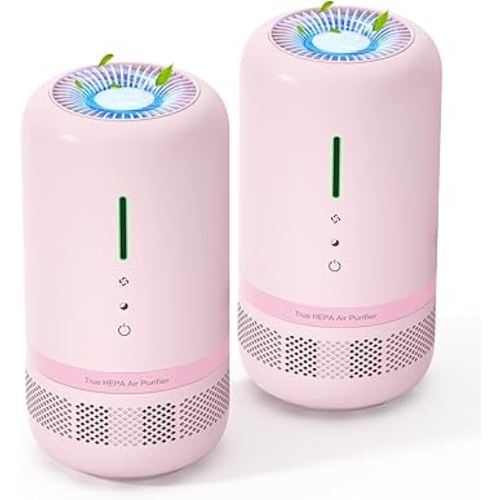 Air Purifiers for Home, 2 Pack H13 HEPA Air Purifier for Room up to 960ft², 360° Outlet, 99.97% Particle Capture for Home,Pet,Type-C Charging, Included Adapter, VF04, Pink