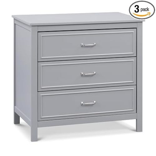 Davinci Charlie 3 Drawer Dresser - GREENGUARD Gold Certified Small Dresser with Drawers Chest for Nursery - Bedside Nightstand - Wooden Cabinet for Bedroom, Living Room, Closet - Easy Assembly, Grey
