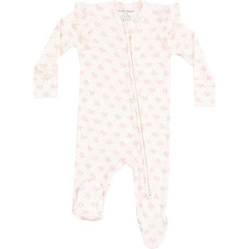2 Way Ruffle Sleeve Zipper Footie, Vintage Mini Bows, Ivory - Angel Dear | Maisonette