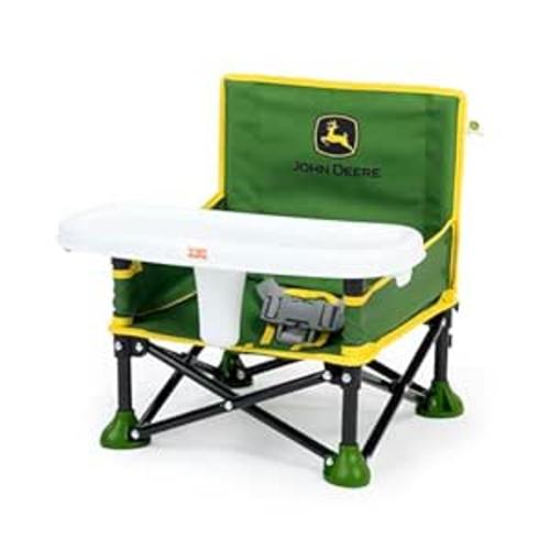 Bright Starts John Deere Pop 'N Sit Portable Booster Chair, Floor Seat, Indoor/Outdoor Use, Compact Fold, Green and Yellow, 6 Mos - 3 Yrs