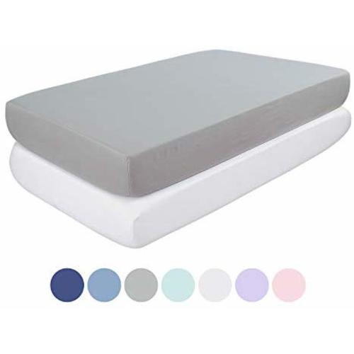 TILLYOU Premium Egyptian Cotton Crib Sheet Set, Soft Hypoallergenic Fitted Toddler Sheets, Breathable Comfortable Cozy Baby Sheets for Boys Girls, 28"x52", 2 Pack White & Charcoal Gray - 2-Pack