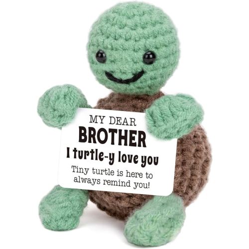 4THFARMES Mini Funny Turtle Brother Gifts from Sister Brother Birthday Gifts for Men Boys Friends Presents, I Love You Small Cool Cute Stuff Things, Handmade Emotional Positive Crochet Turtle