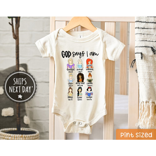 God Says I Am Princess Baby Onesie® - Bible Verse Baby Onesie® - Religious Girls Bodysuit - Cute Baby Gift