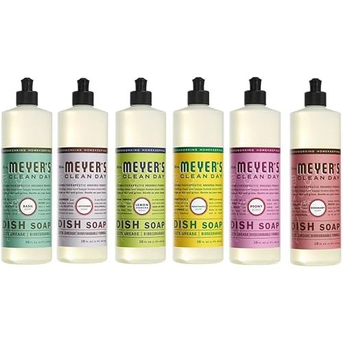 MRS. MEYER'S CLEAN DAY Variety Pack, 16 Oz. Includes 6 Scents (Lemon Verbena, Lavender, Basil, Rosemary, Honeysuckle, Peony Scents) Bundle of 6 Items