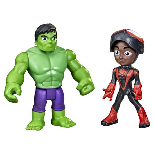Marvel Spidey and His Amazing Friends Hero Reveal Figure 2-Pack, Mask Flip Feature, Miles Morales: Spider-Man and Hulk,