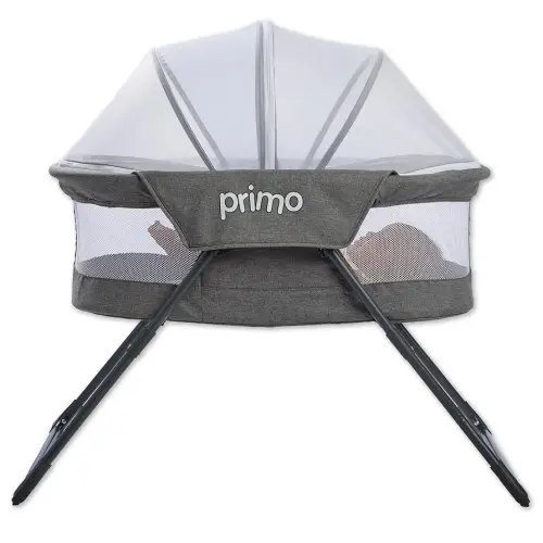 Cocoon Deluxe Folding Travel Bassinet (Heather Gray) - Lightweight Baby Bed and Portable Bassinet with Removable Mesh Canopy, Perfect Travel Crib & Bedside Bassinet for Baby, Incl. Carrying Tote Bag