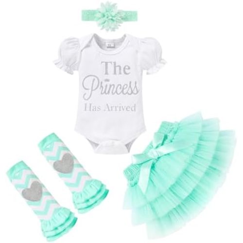 Newborn Baby Girl Outfits Infant Letter Print Romper+Tutu Skirt+Headband+Legging Warmer Coming Home Clothes Set
