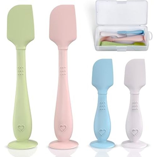 4-Pack Baby Diaper Cream Spatula with a Travel Storage Box, Soft Butt Spatula Baby, Diaper Spatula, Butt Paste Spatula