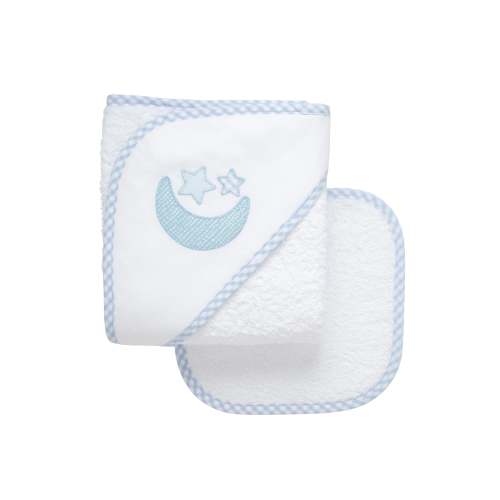 Lullaby Applique Hooded Towel & Washcloth Set, Blue