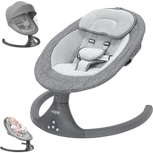 Baby Swing for Infants to Toddler,Electric Baby Swing and Bouncer,Bluetooth Infant Swing for Newborn with Remote Control,10 Music,5 Speed,2 Seat Position,Baby Rocker for Baby 0-9 Month (Gray)