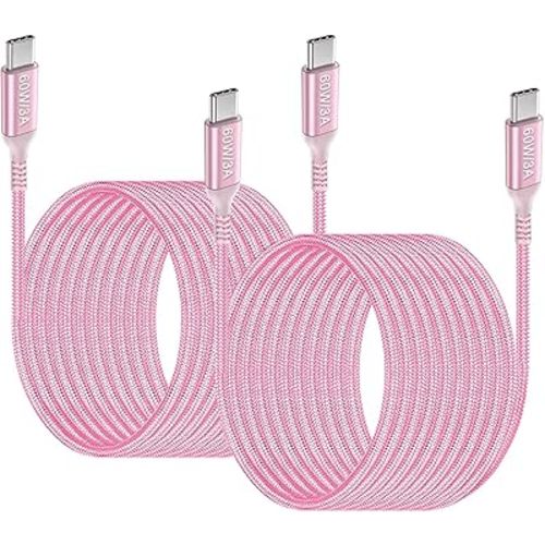 Long USB-C to USB-C Cable 15ft Pink(2-Pack),60W Fast Charging,Awnuwuy USB Type C Charger Cord Compatible with iPhone 15 Plus/15 Pro Max,iPad Pro 12.9 11 4th 3rd,MacBook Pro,Samsung Galaxy S23,Sony PS5