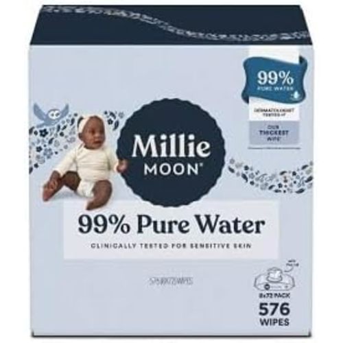 Millie~Moon 99% Pure Water Luxury Baby Wipe, 576 Count (8 * 72 Pack)