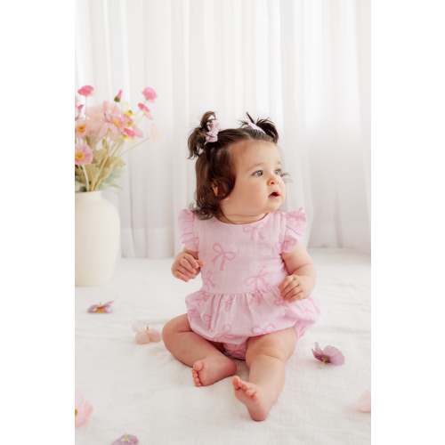 Muslin Bubble Romper - Pink Bows – La Sienna Couture