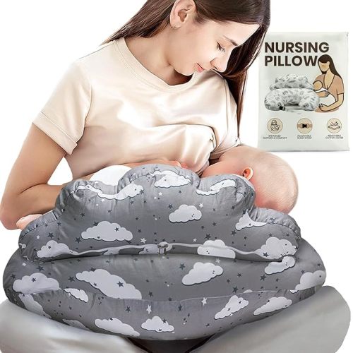 Nursing Pillow – Plus Size Breastfeeding Pillows with Security Fence for Enhanced Support & Comfort – Removable Cotton Cover, Adjustable Waist Strap, Newborn Essentials Must Haves Baby Registry Search