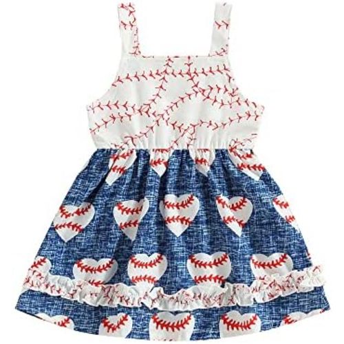 Toddler Firework Outfit Girl Firework Sleeveless Pleated Dress One Piece A-line Sundress Little Girl Summer Dress