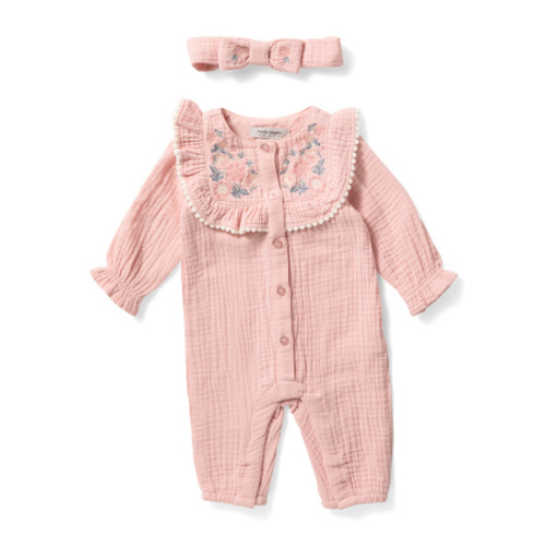 Newborn Girls 2pc Embroidered Coveralls And Headband | Baby | Marshalls