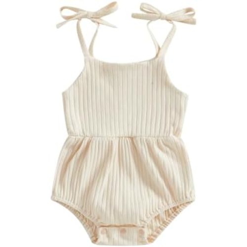Newborn Infant Baby Girl Romper Ribbed Knit Sleeveless Spaghetti Strap One Piece Jumpsuit Bodysuit Summer Clothes