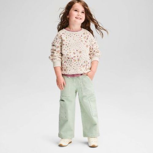 Toddler Girls' Crewneck Floral Fleece Pullover Sweatshirt - Cat & Jack™ Cream 2T