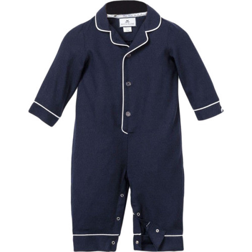Navy Romper with White Piping - Petite Plume | Maisonette