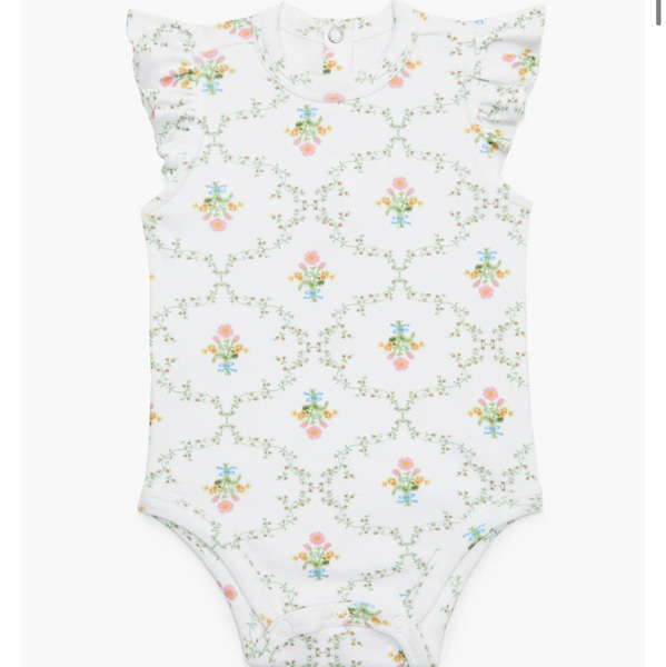 The Jillee Ruffle Onesie - Pastel Trellis